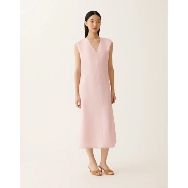 Fabiana Filippi Fluid Dress in Linen and Viscose, Petal Pink, view 3