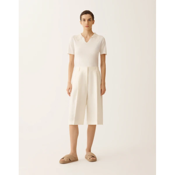 Fabiana Filippi Fluid Linen and Viscose Bermuda Shorts in Butter, view 3