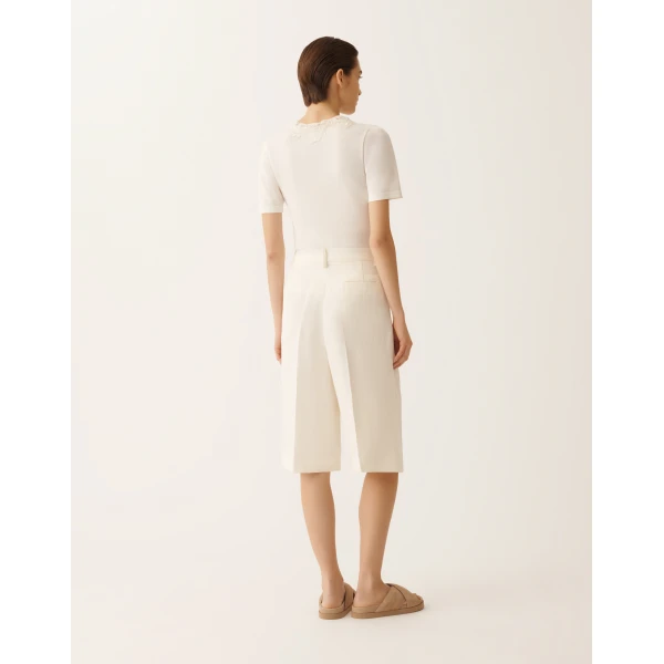 Fabiana Filippi Fluid Linen and Viscose Bermuda Shorts in Butter, view 4