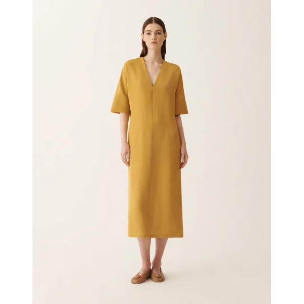 Fabiana Filippi Fluid Linen and Viscose Dress in Mustard, view 3