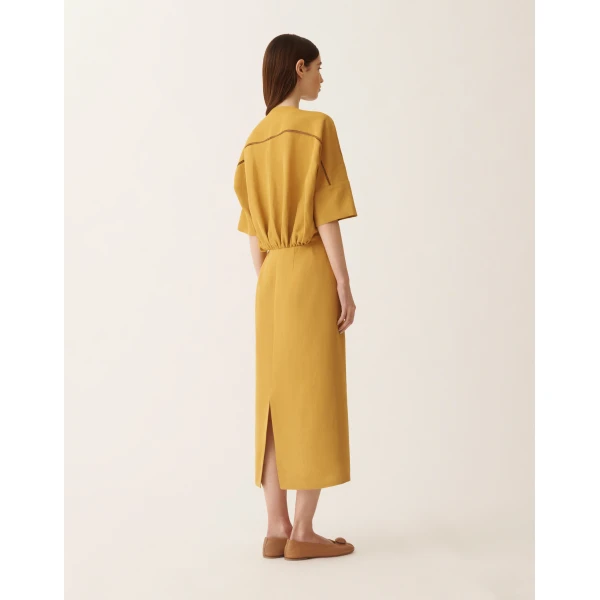 Fabiana Filippi Fluid Linen and Viscose Dress in Mustard, view 4