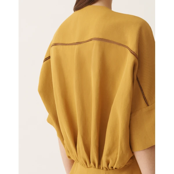 Fabiana Filippi Fluid Linen and Viscose Dress in Mustard, view 5