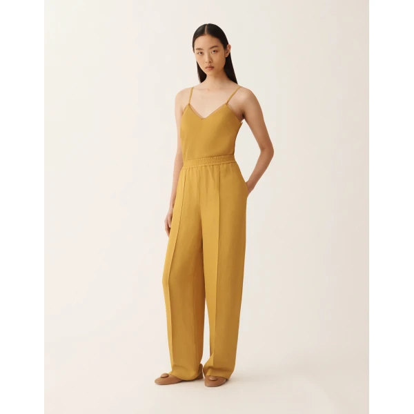 Fabiana Filippi Fluid Linen and Viscose Trousers in Mustard, view 3
