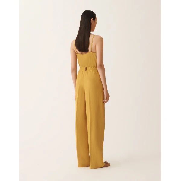Fabiana Filippi Fluid Linen and Viscose Trousers in Mustard, view 4