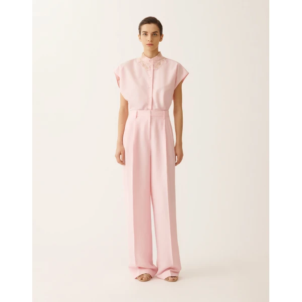 Fabiana Filippi Fluid Linen and Viscose Trousers in Petal Pink, view 3