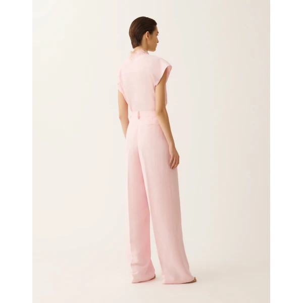 Fabiana Filippi Fluid Linen and Viscose Trousers in Petal Pink, view 4