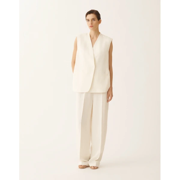 Fabiana Filippi Fluid Linen and Viscose Vest in Butter, view 3