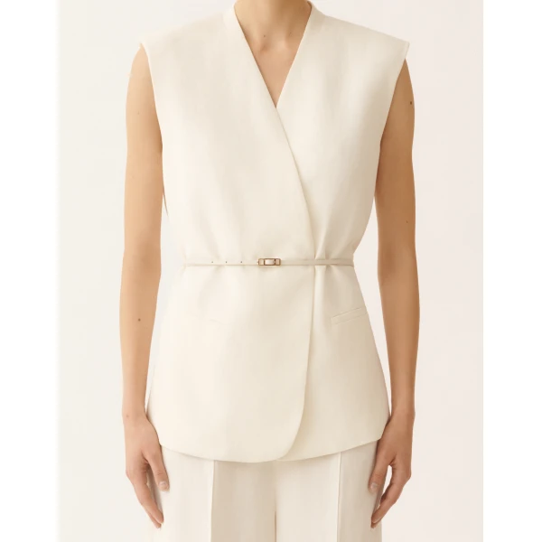 Fabiana Filippi Fluid Linen and Viscose Vest in Butter, view 5