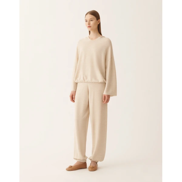 Fabiana Filippi Hooded Sweater in Wool, Cotton, and Lurex, Butter, view 3