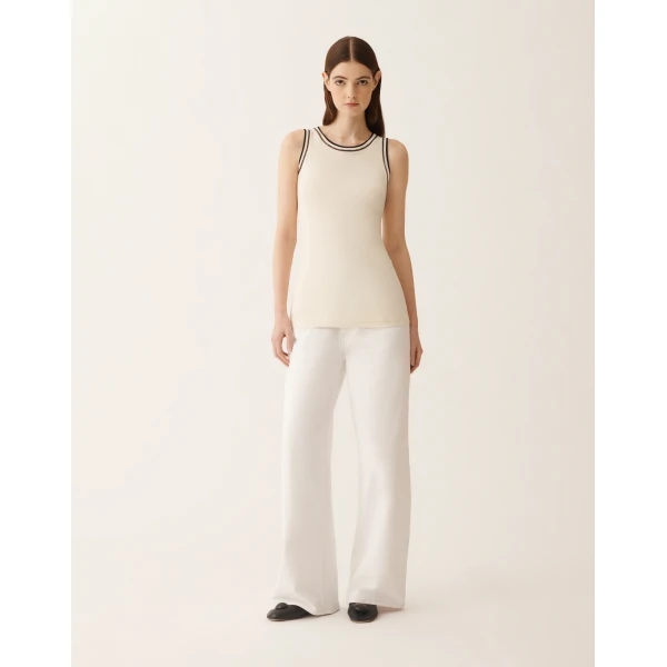 Fabiana Filippi Jersey Tank Top in Butter and Midnight Blue, view 3