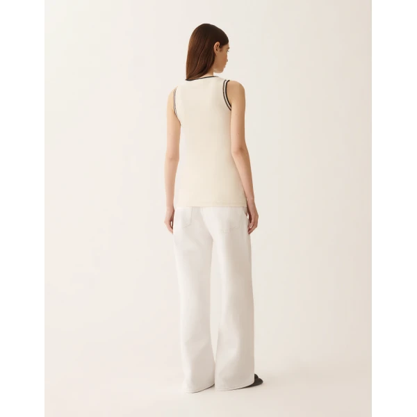 Fabiana Filippi Jersey Tank Top in Butter and Midnight Blue, view 4