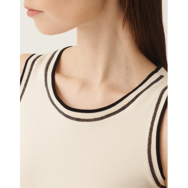 Fabiana Filippi Jersey Tank Top in Butter and Midnight Blue, view 5