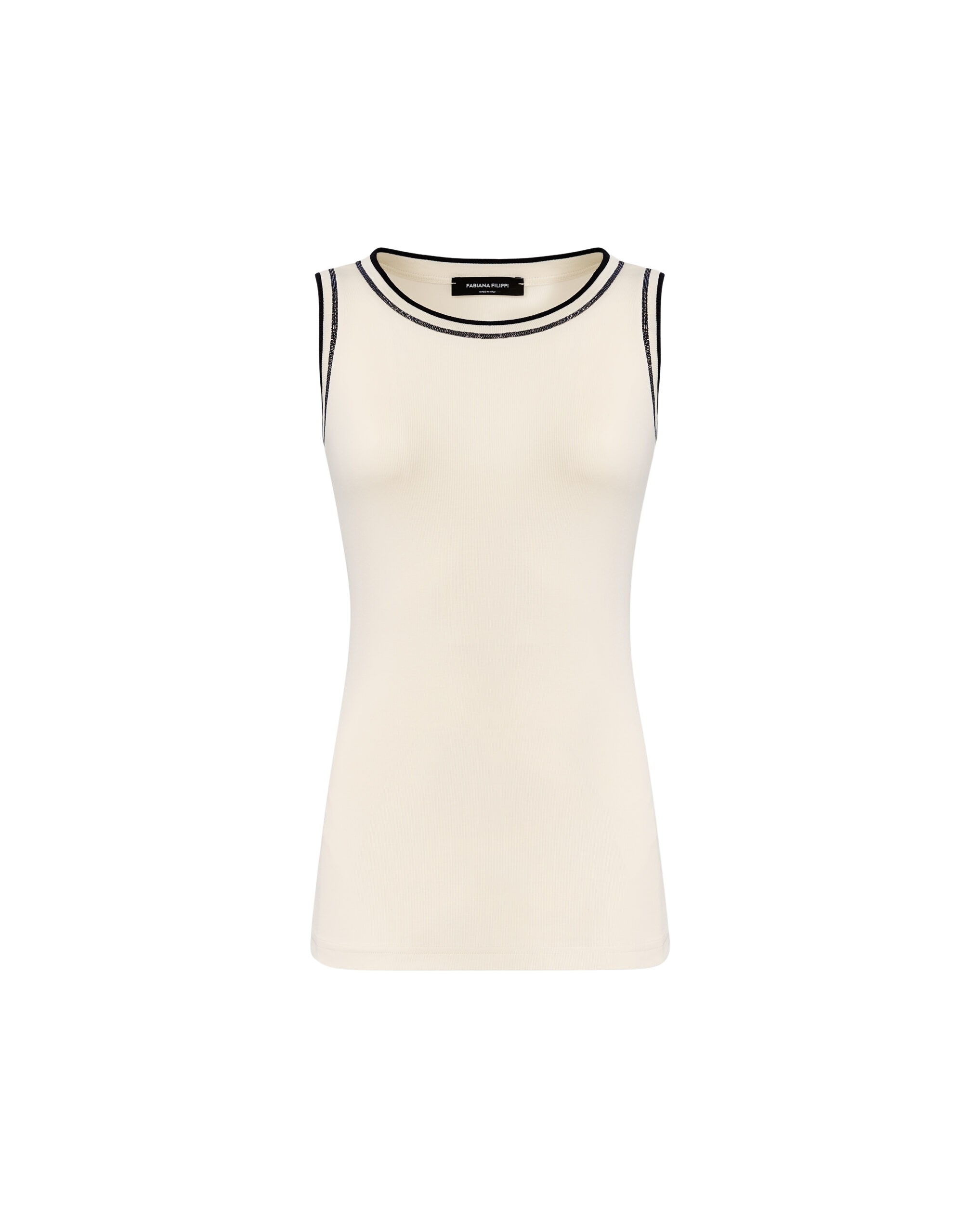 Fabiana Filippi Jersey Tank Top in Butter and Midnight Blue