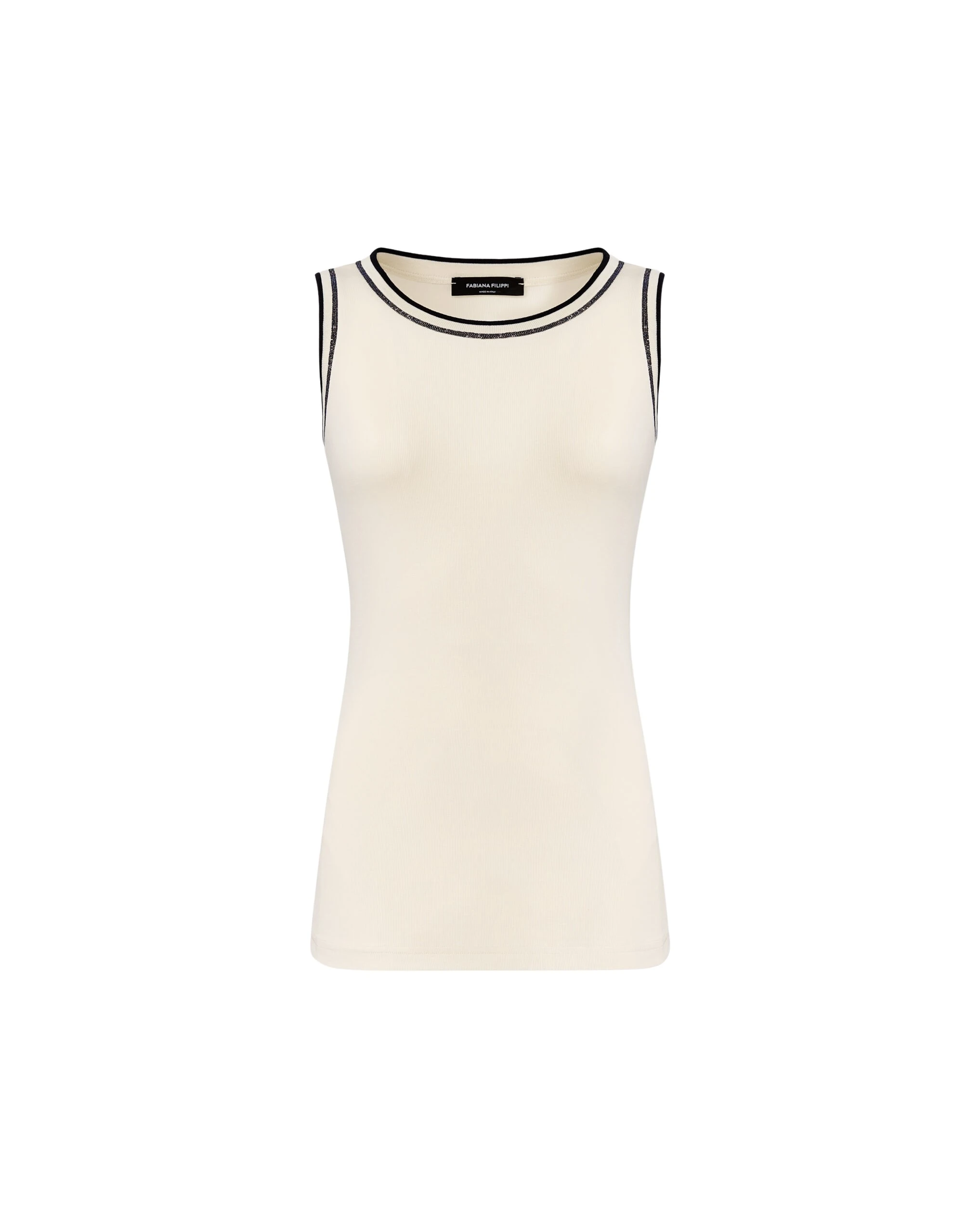 Fabiana Filippi Jersey Tank Top in Butter and Midnight Blue