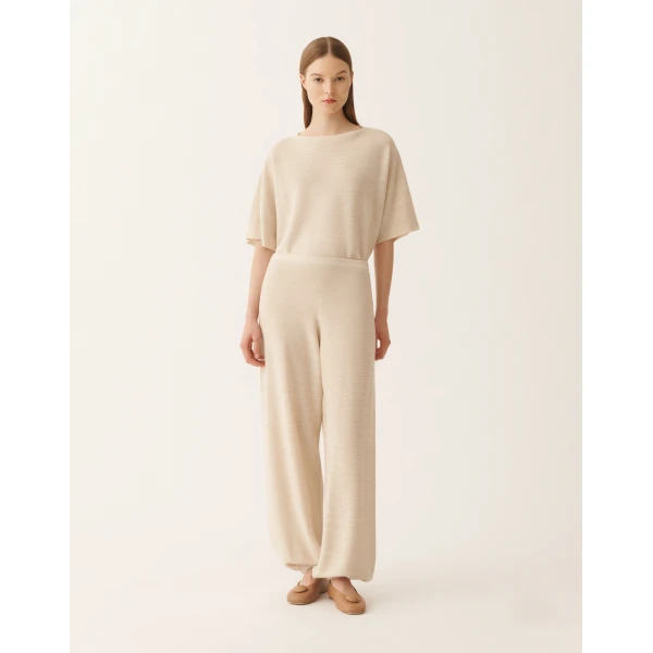 Fabiana Filippi Jogger Pants in Wool, Cotton, and Lurex, Butter, view 3