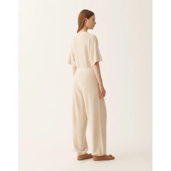Fabiana Filippi Jogger Pants in Wool, Cotton, and Lurex, Butter, view 4