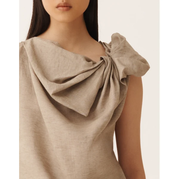 Fabiana Filippi Linen Top in Taupe, Dove Grey, view 5