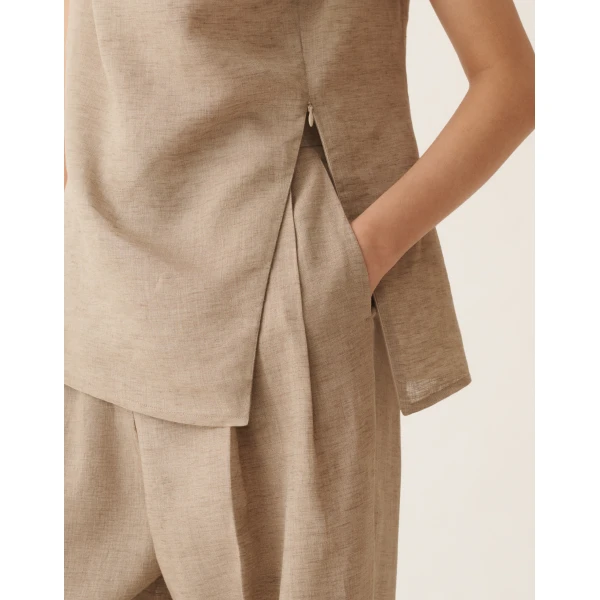 Fabiana Filippi Linen Top in Taupe, Dove Grey, view 6