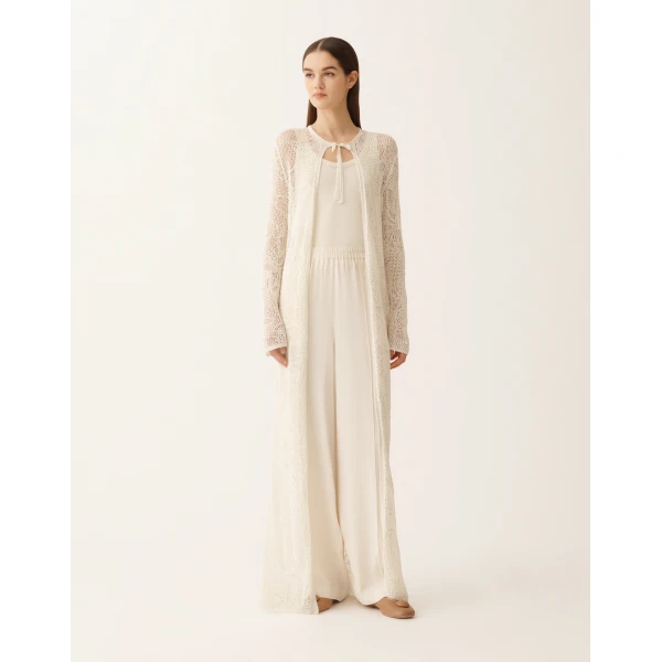 Fabiana Filippi Long Cardigan in Micro Sequins, Mastic, view 3