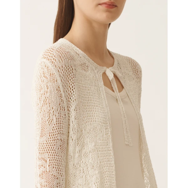 Fabiana Filippi Long Cardigan in Micro Sequins, Mastic, view 5