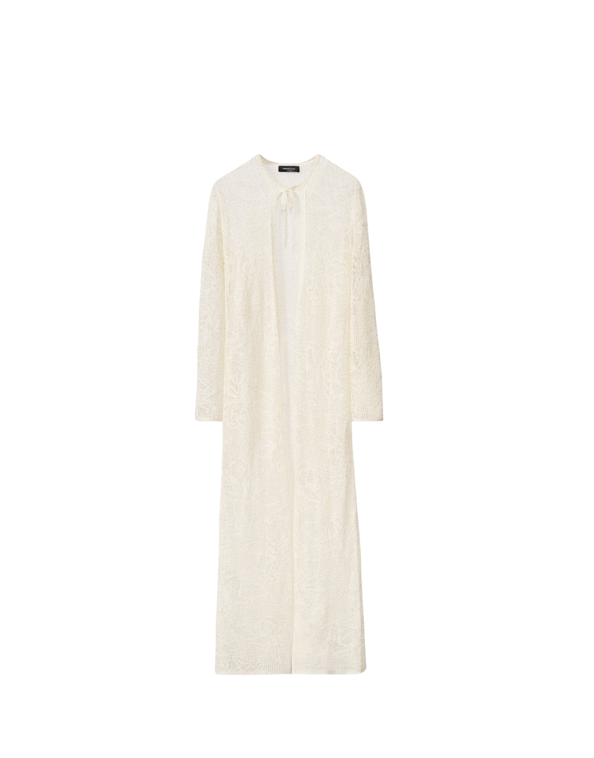 Fabiana Filippi Long Cardigan in Micro Sequins, Mastic