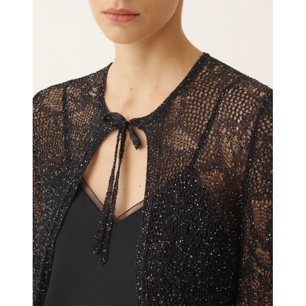 Fabiana Filippi Long Cardigan in Midnight Blue Micro Sequins, view 5