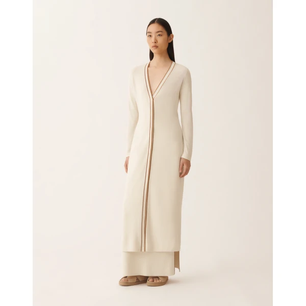 Fabiana Filippi Long Cardigan in Organic Cotton, Butter, view 3