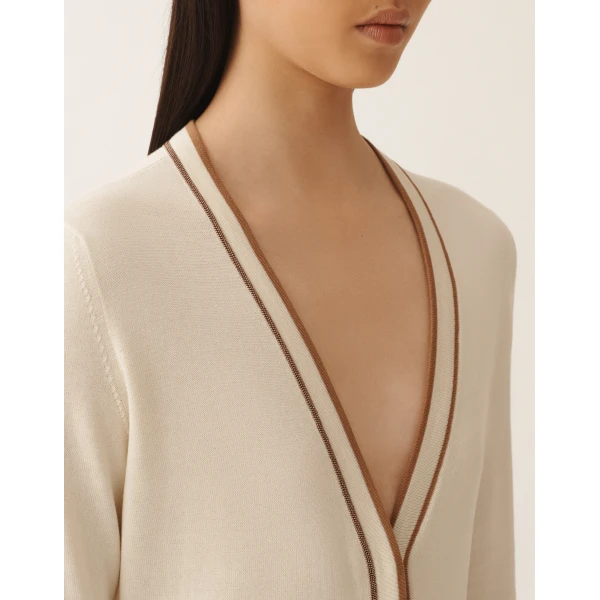 Fabiana Filippi Long Cardigan in Organic Cotton, Butter, view 5