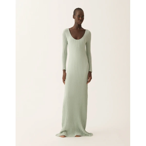 Fabiana Filippi Long Dress in Organic Cotton, Ghirri Green, view 3