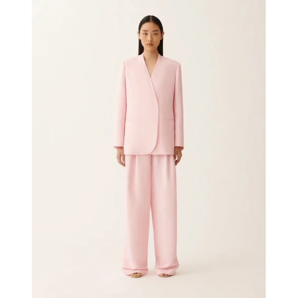 Fabiana Filippi Long Jacket in Fluid Linen and Viscose, Petal Pink, view 3