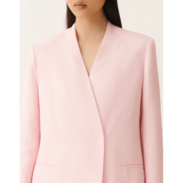 Fabiana Filippi Long Jacket in Fluid Linen and Viscose, Petal Pink, view 5