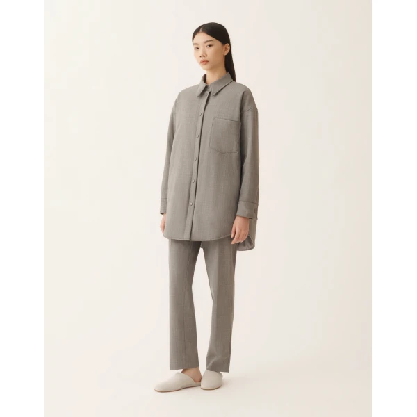 Fabiana Filippi Long Shirt in Bistretch Fresh Wool with Padding, Rock Mélange, view 3