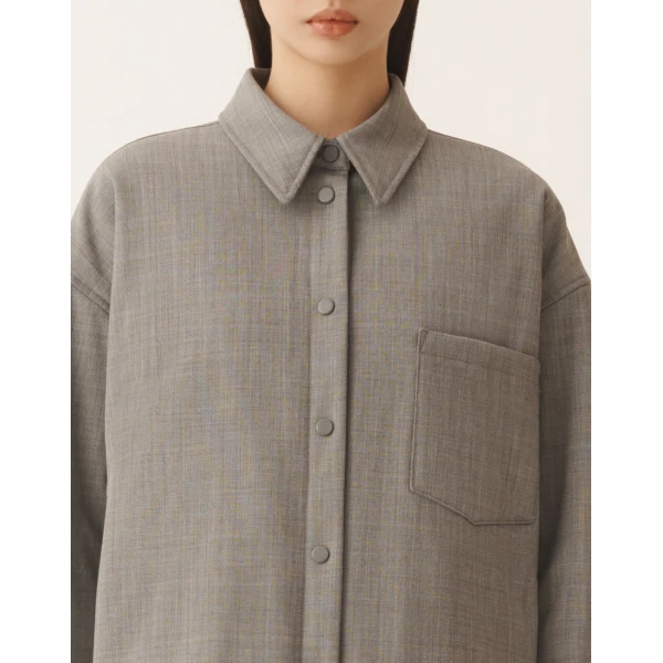 Fabiana Filippi Long Shirt in Bistretch Fresh Wool with Padding, Rock Mélange, view 5