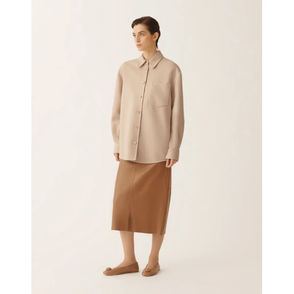Fabiana Filippi Long Shirt in Double Wool, Kasha, view 3