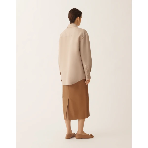 Fabiana Filippi Long Shirt in Double Wool, Kasha, view 4
