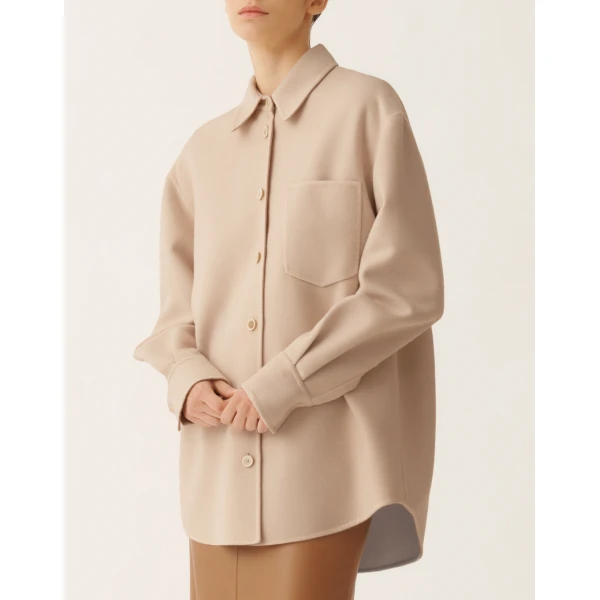 Fabiana Filippi Long Shirt in Double Wool, Kasha, view 5
