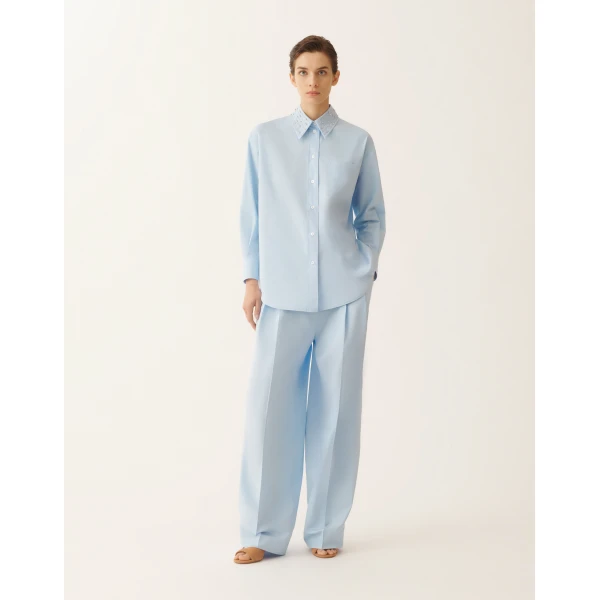 Fabiana Filippi Long Sky Blue Poplin Shirt, view 3