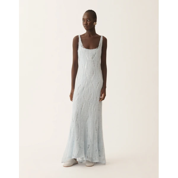 Fabiana Filippi Long Tank Dress in Mohair, Aqua, view 3