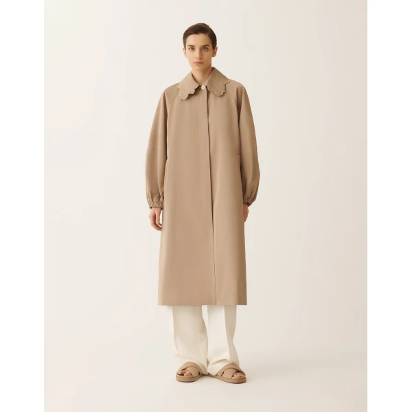 Fabiana Filippi Long Trench Coat in Ottoman, Mud, view 3