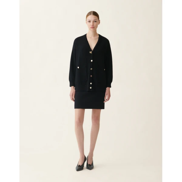 Fabiana Filippi Merino Wool Cardigan in Midnight Blue, view 3