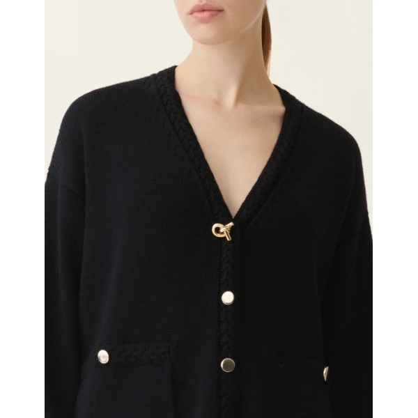 Fabiana Filippi Merino Wool Cardigan in Midnight Blue, view 5