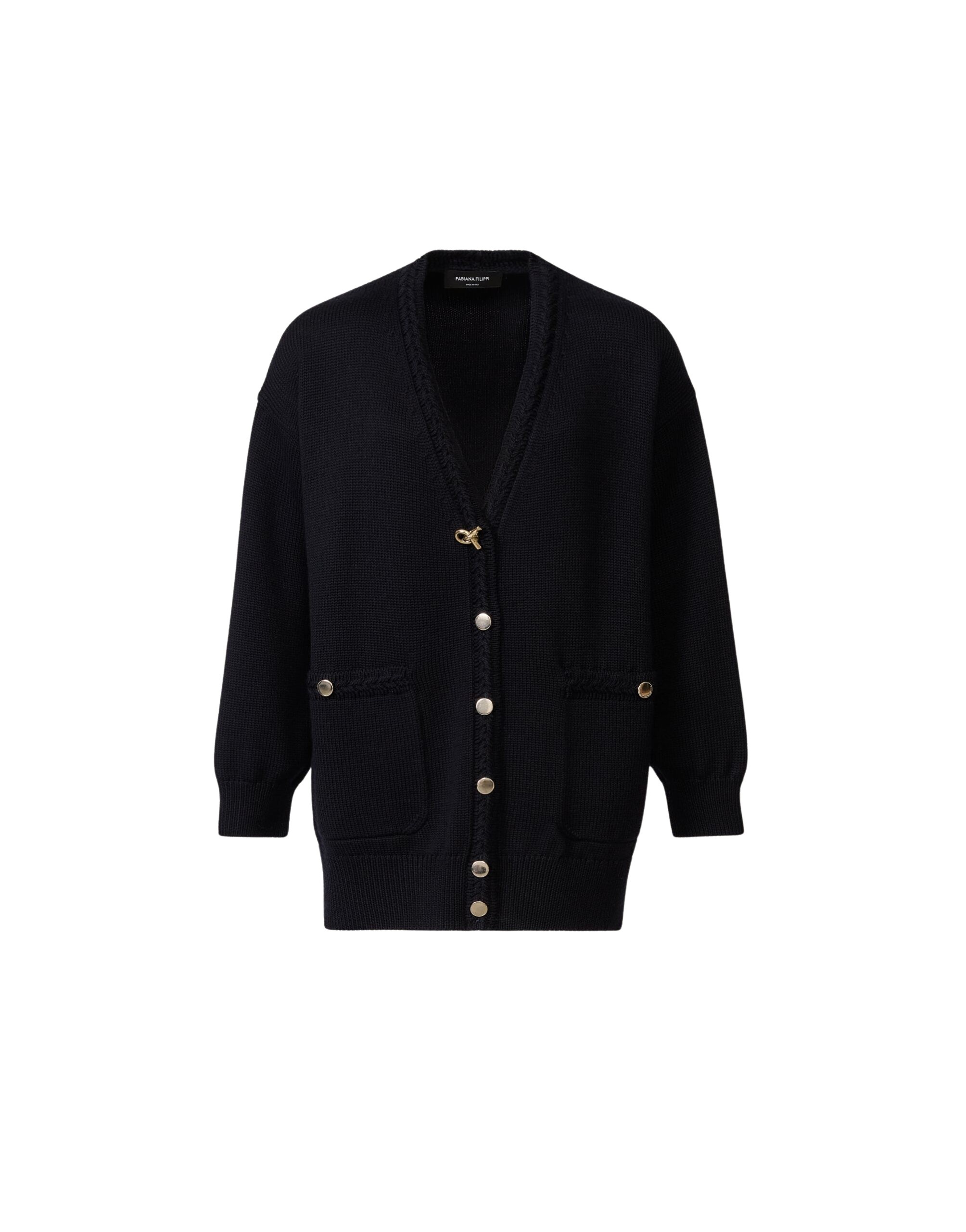 Fabiana Filippi Merino Wool Cardigan in Midnight Blue