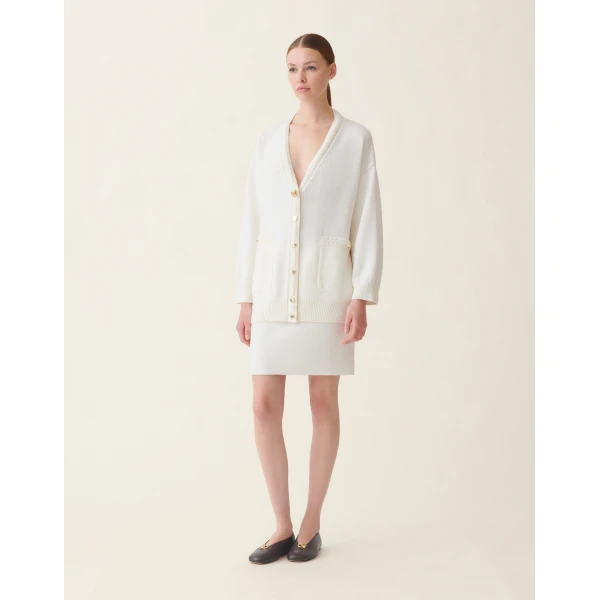 Fabiana Filippi Merino Wool Cardigan in Raffia, view 3
