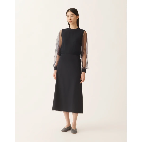 Fabiana Filippi Mid-Length Skirt in Techno Tailoring, Night Blue, view 3