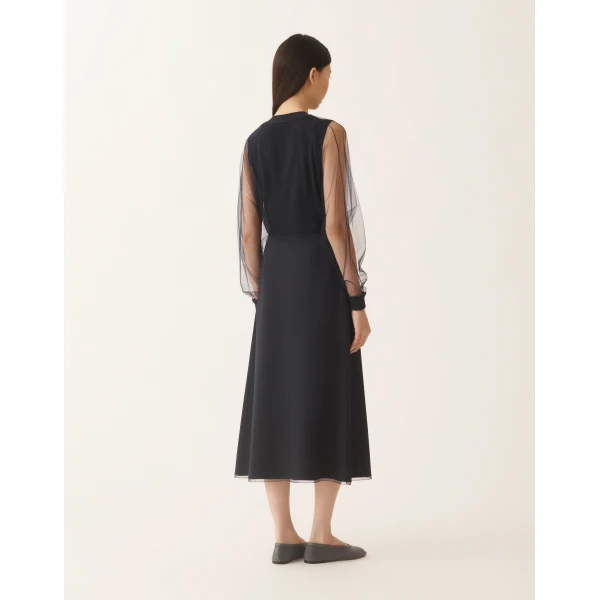 Fabiana Filippi Mid-Length Skirt in Techno Tailoring, Night Blue, view 4