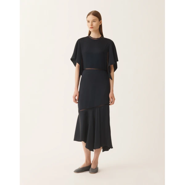 Fabiana Filippi Midi Dress in Midnight Blue Enver Satin, view 3