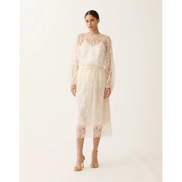 Fabiana Filippi Midi Skirt in Lace, Butter, view 3