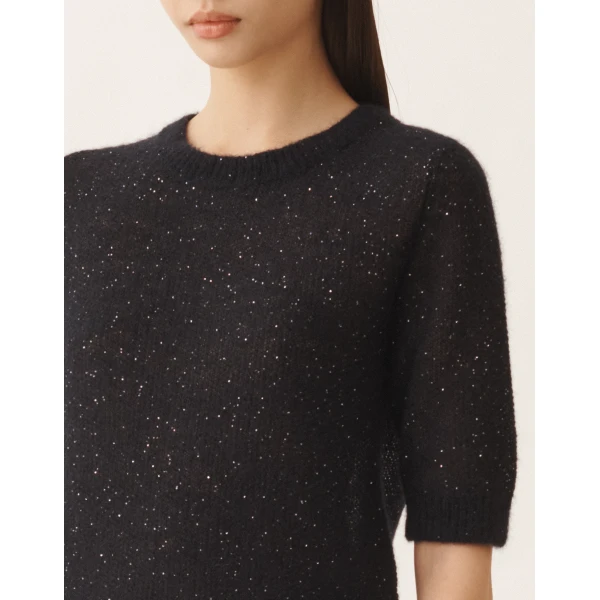 Fabiana Filippi Midnight Blue Mohair Sweater with Sequins, view 5
