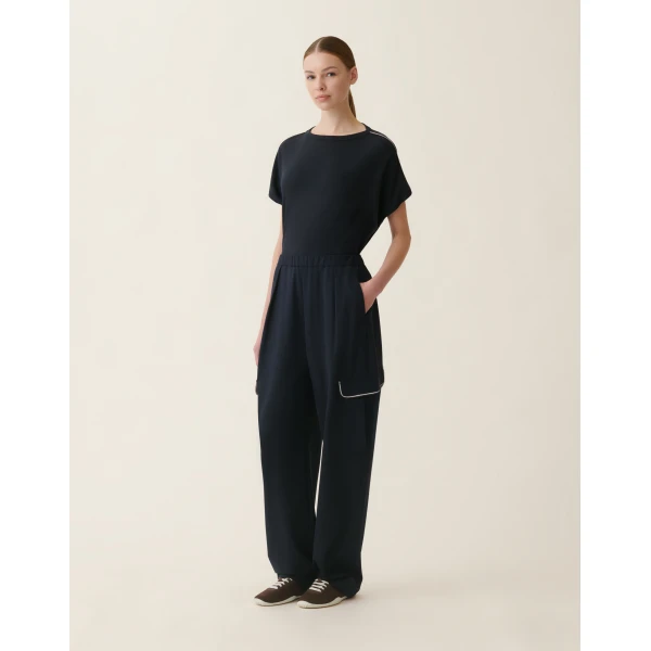 Fabiana Filippi Milano Stitch Jersey Cargo Trousers in Midnight Blue, view 3