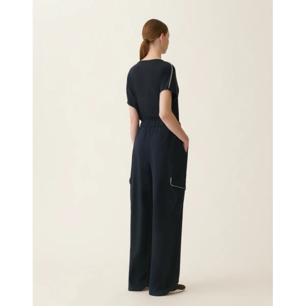 Fabiana Filippi Milano Stitch Jersey Cargo Trousers in Midnight Blue, view 4